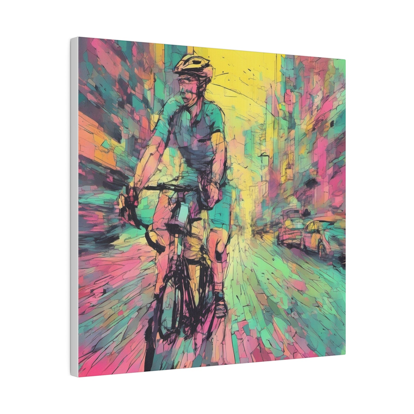 Man on bicycle in city Matte Canvas, Stretched, 0.75" - Various Sizes