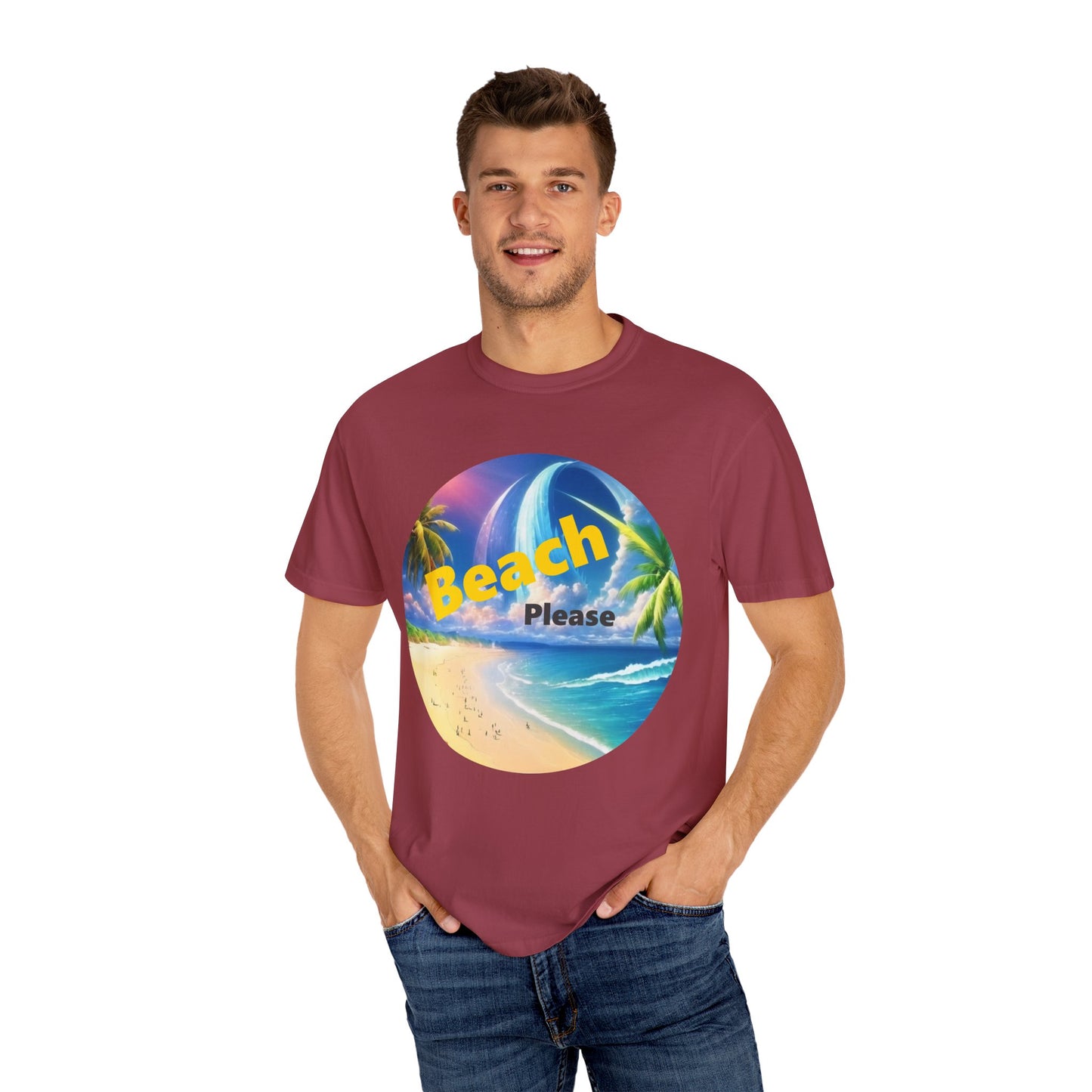 Beach Please Funny Garment-Dyed T-shirt