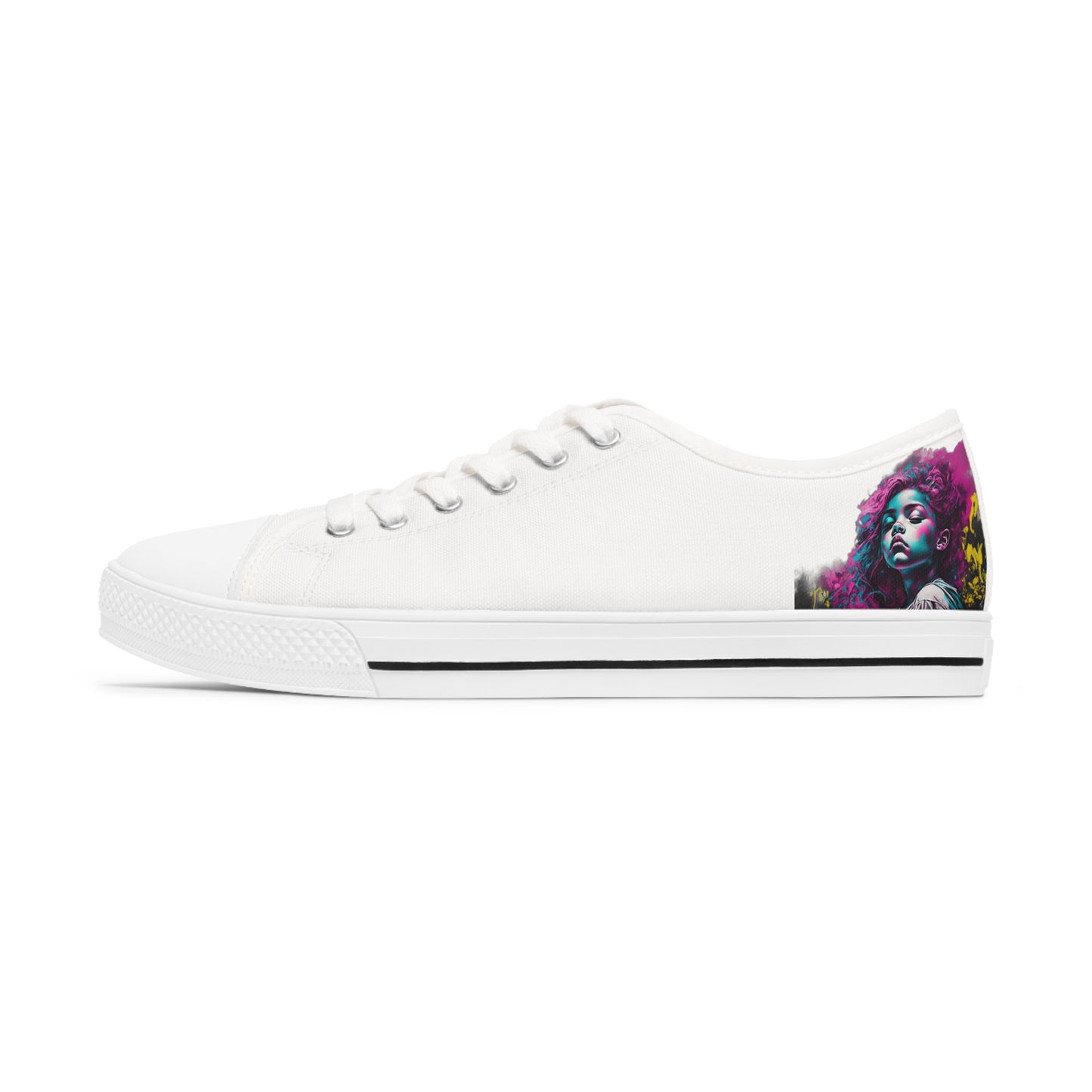 Purple Haired Girl Against Wall Women's Low Top Sneakers