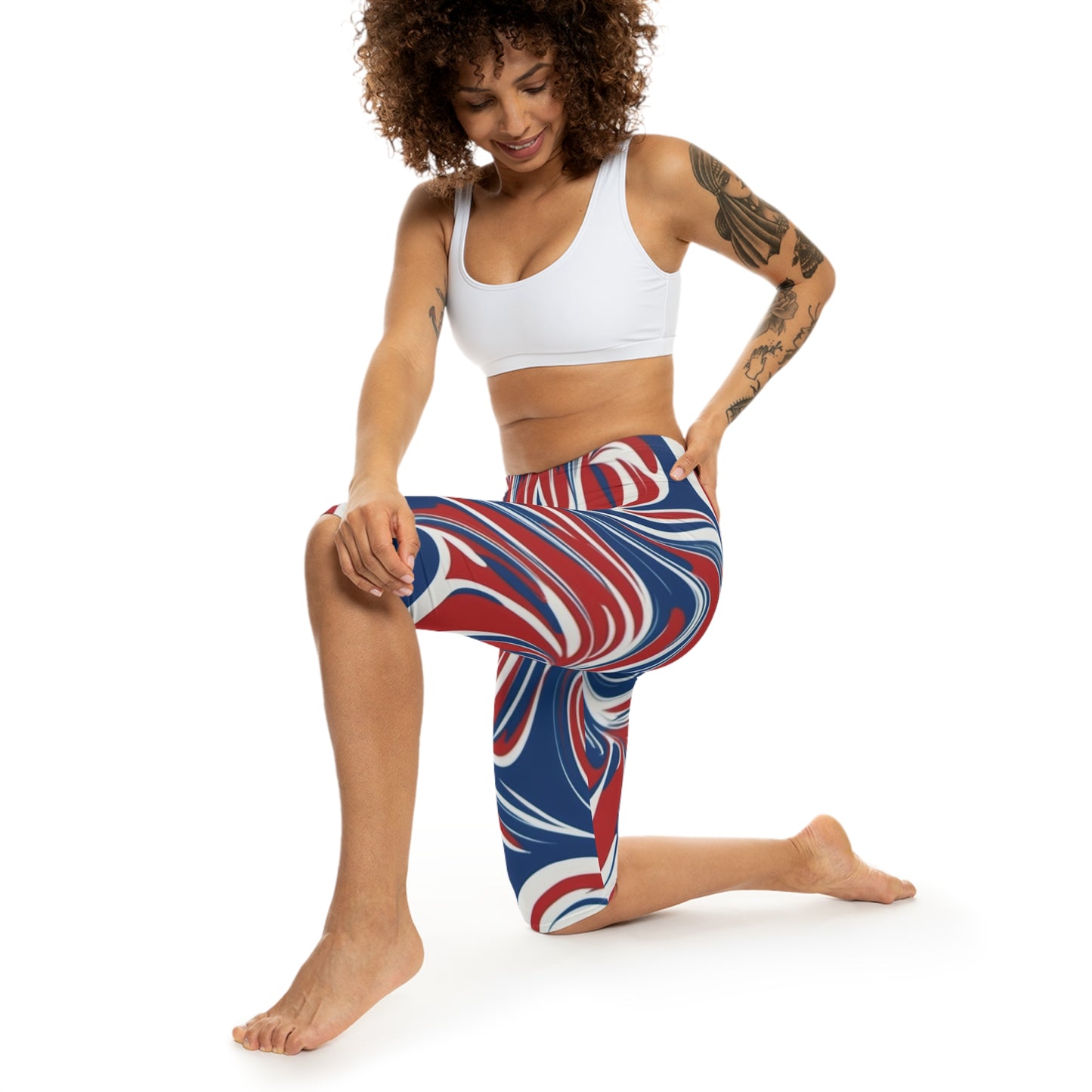 Red, White, Blue Swirl Women’s Capri Leggings (AOP)