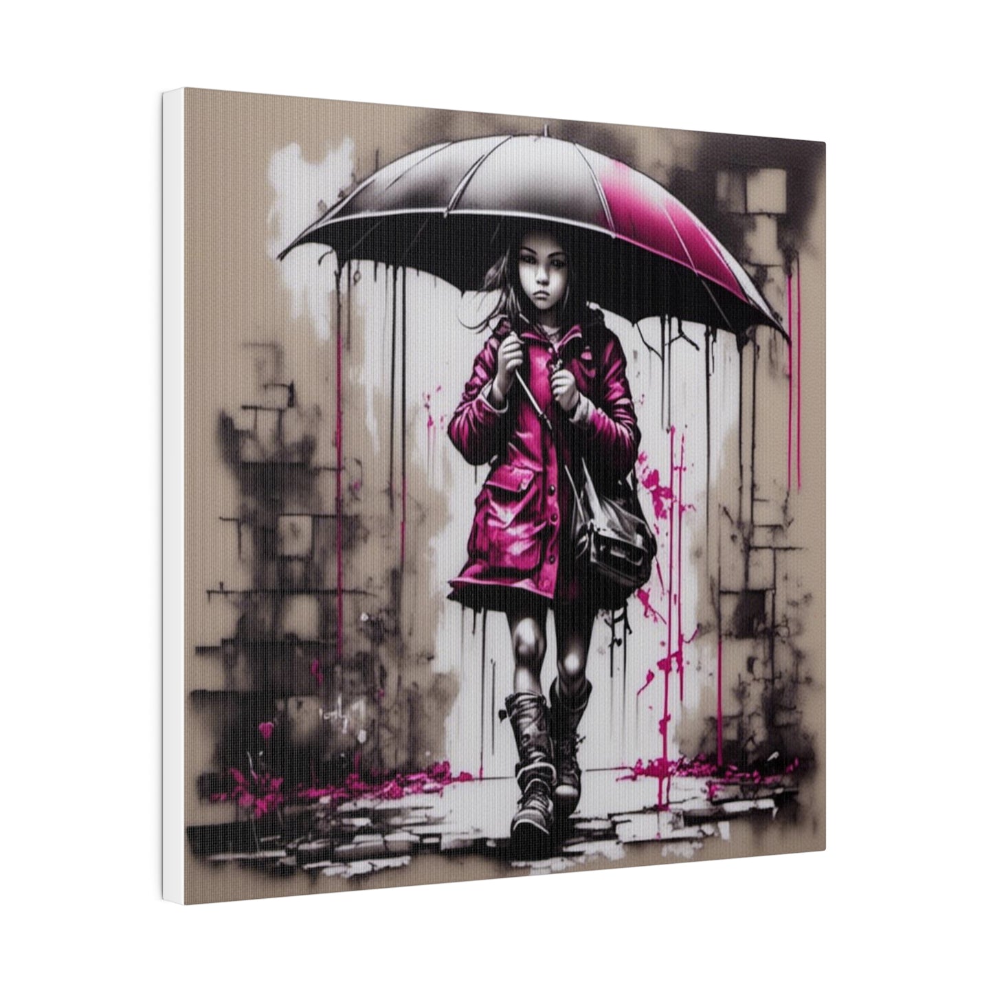 Girl in Pink with Umbrella Matte Canvas, Stretched, 0.75" - Various Sizes