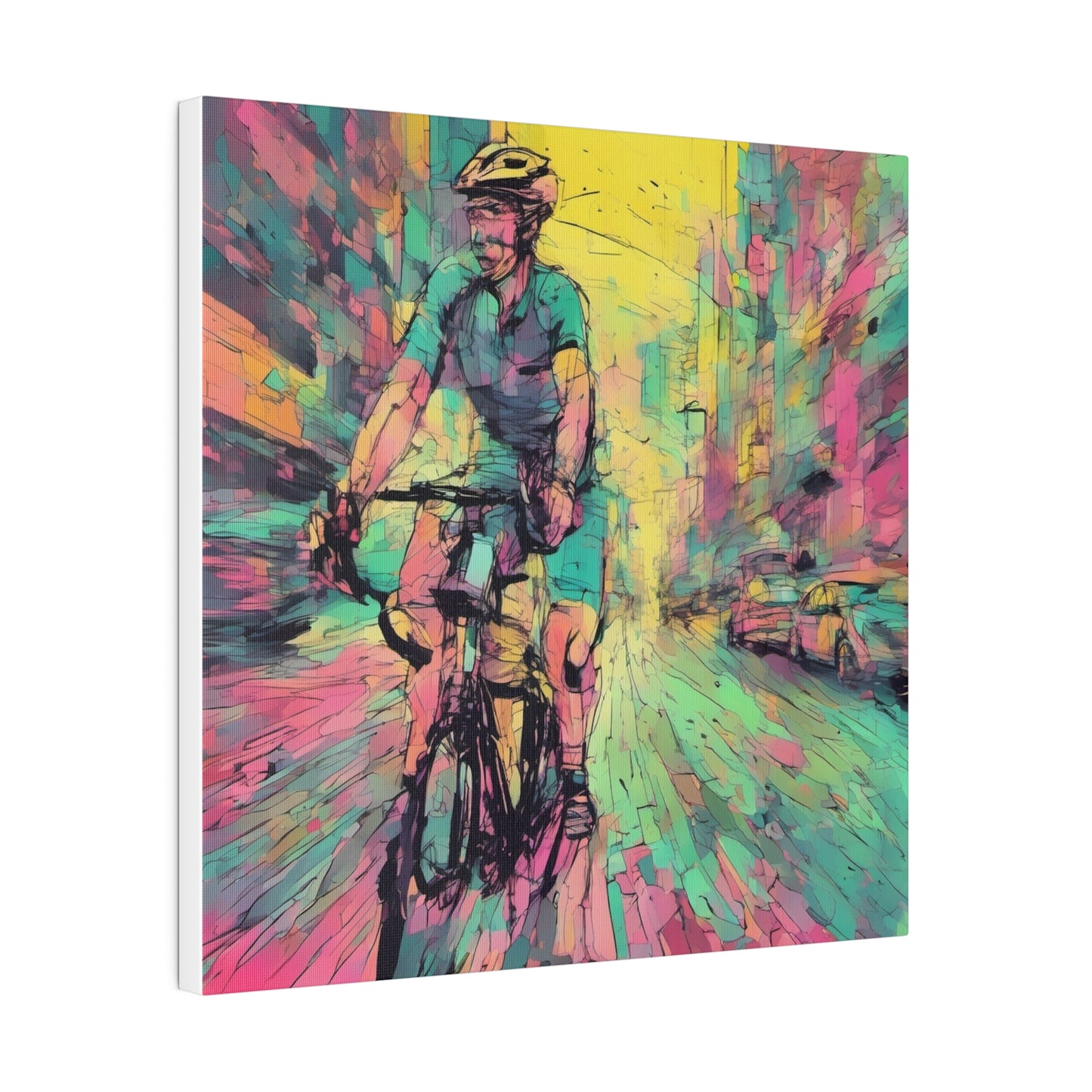 Man on bicycle in city Matte Canvas, Stretched, 0.75" - Various Sizes