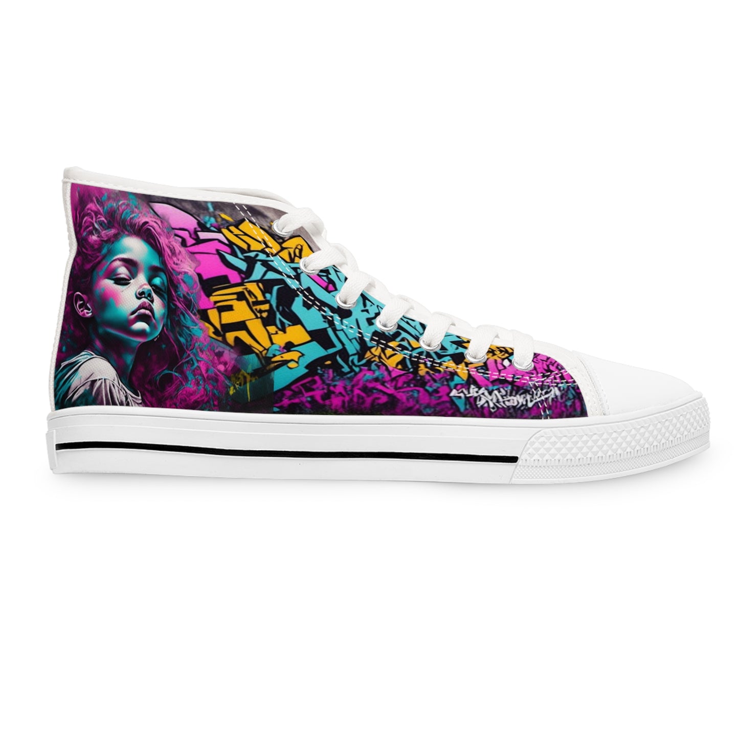 Purple Haired Girl Against Wall Women's High Top Sneakers