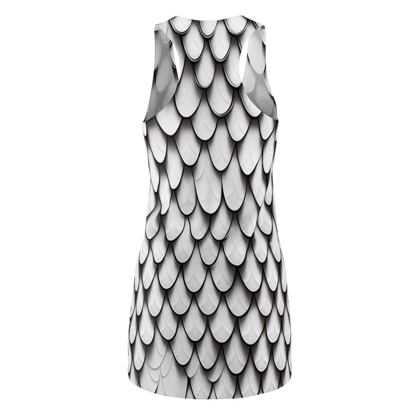 White Fish Scale Women's Cut & Sew Racerback Dress (AOP)