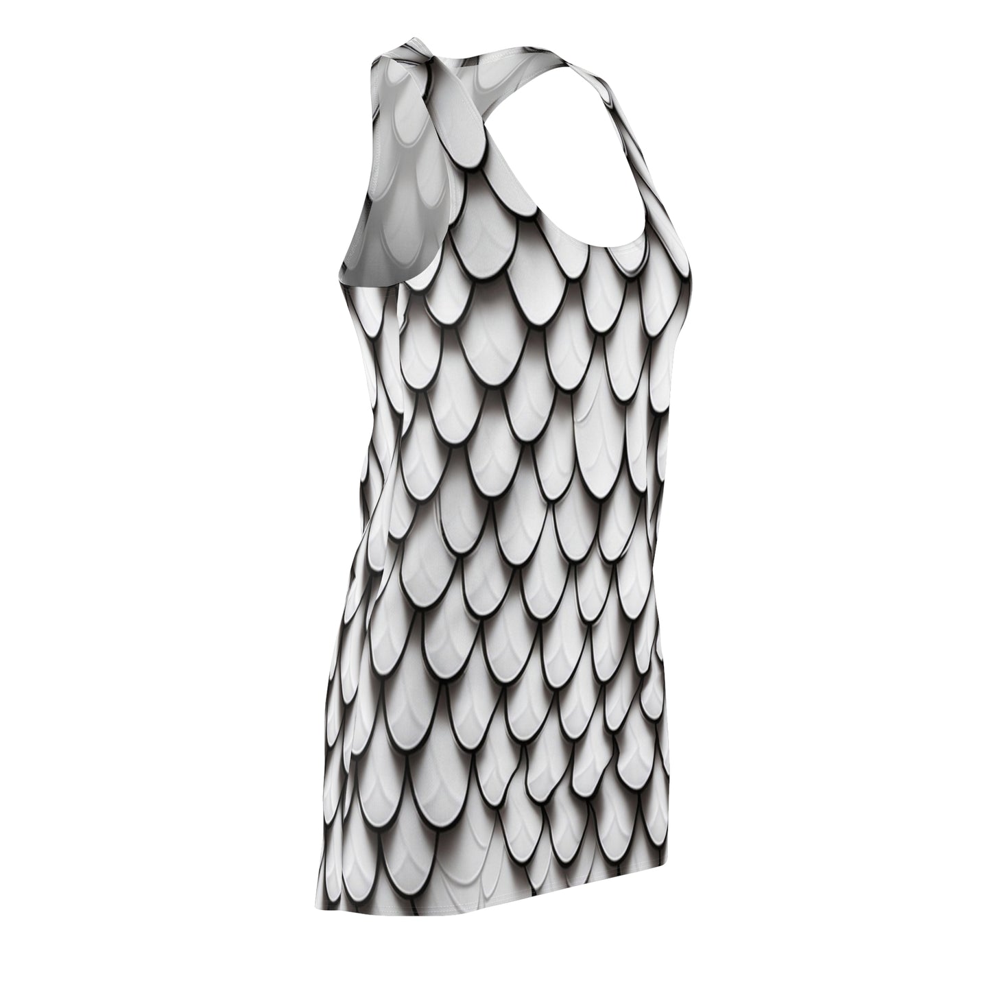 White Fish Scale Women's Cut & Sew Racerback Dress (AOP)