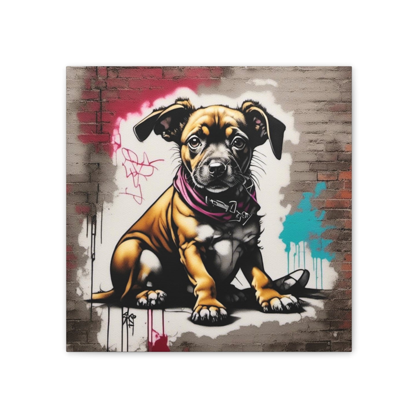 Dog, Sitting with Red and Teal Canvas Stretched, 0.75" - Various Sizes