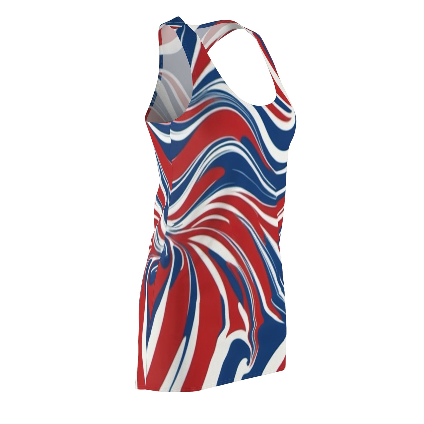 Red, White, Blue Swirl Women's Cut & Sew Racerback Dress (AOP)