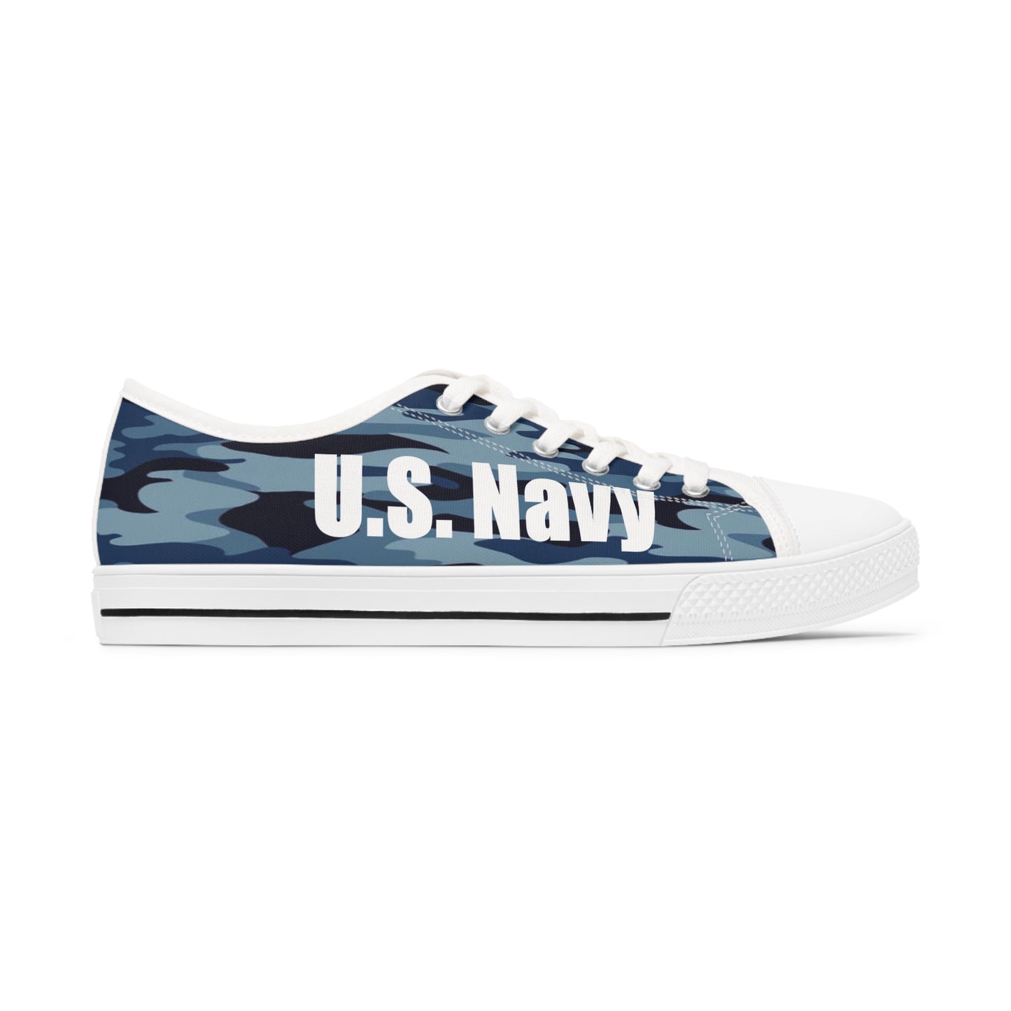 US Navy Logo and Blue Camo Women's Low Top Sneakers