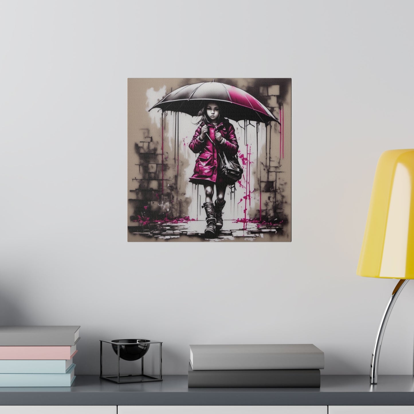 Girl in Pink with Umbrella Matte Canvas, Stretched, 0.75" - Various Sizes