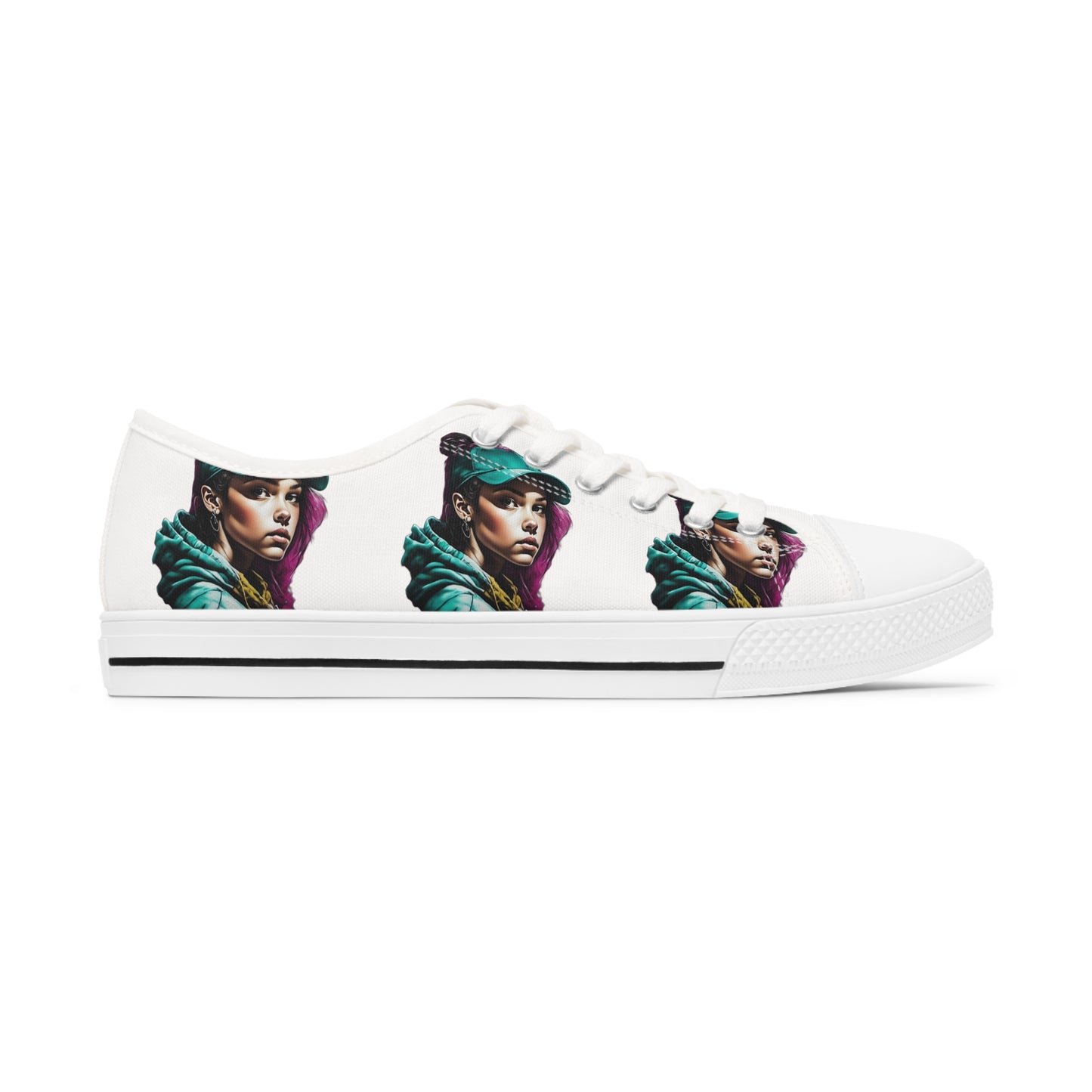 Purple Haired Girl with Green Hat Women's Low Top Sneakers