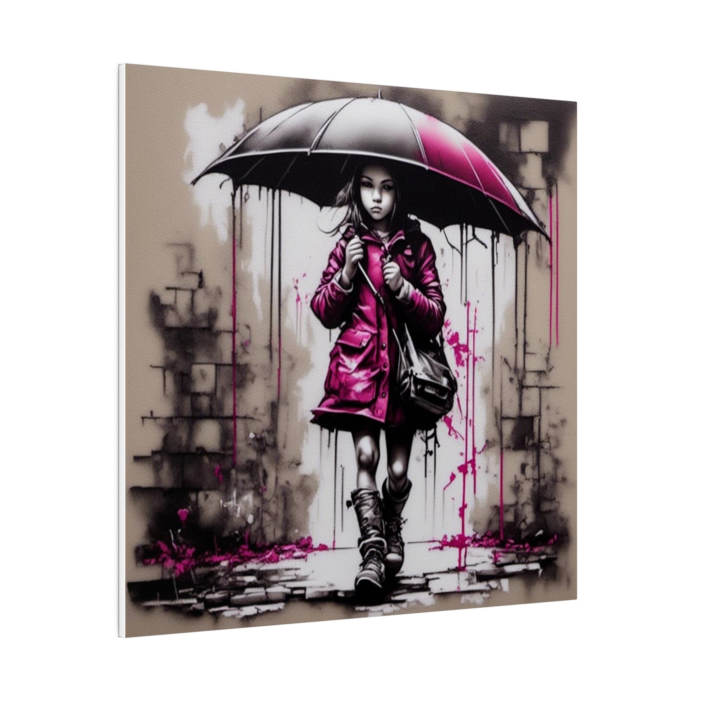 Girl in Pink with Umbrella Matte Canvas, Stretched, 0.75" - Various Sizes