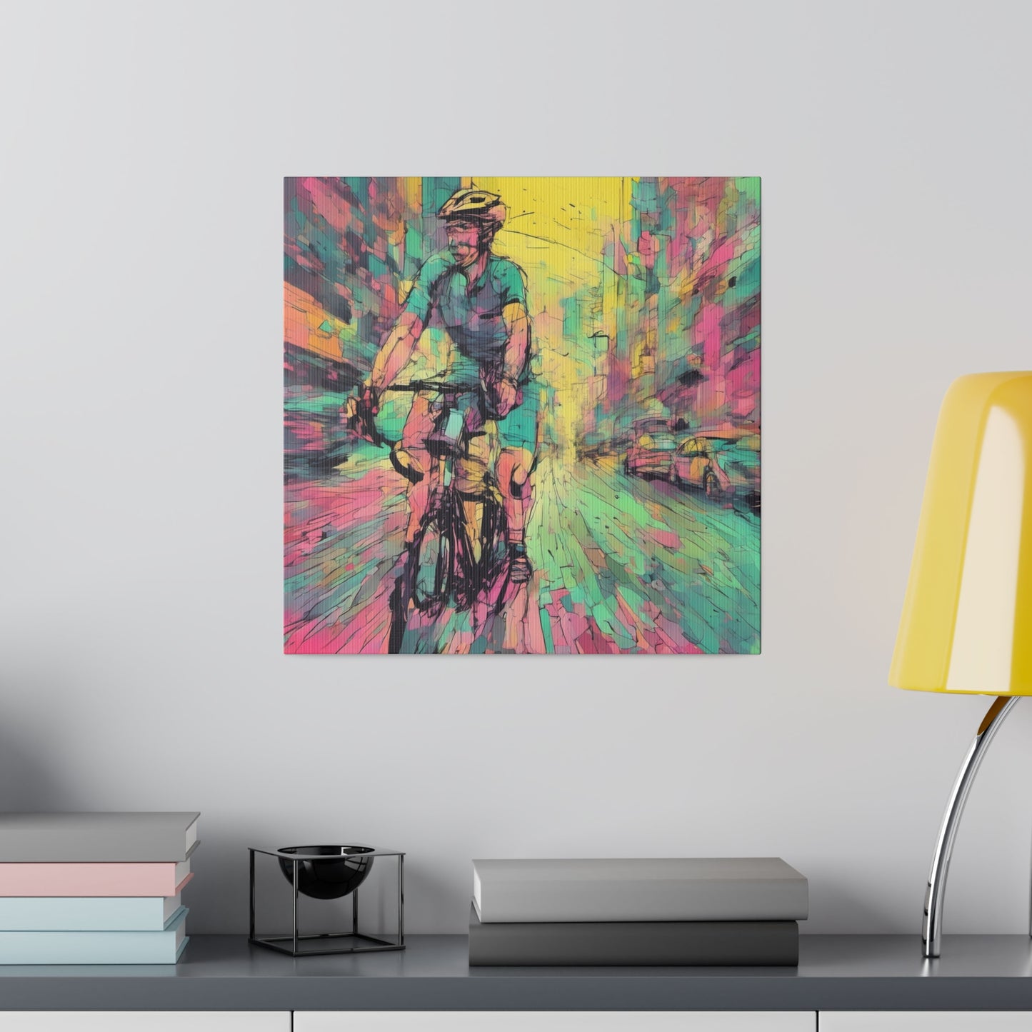 Man on bicycle in city Matte Canvas, Stretched, 0.75" - Various Sizes