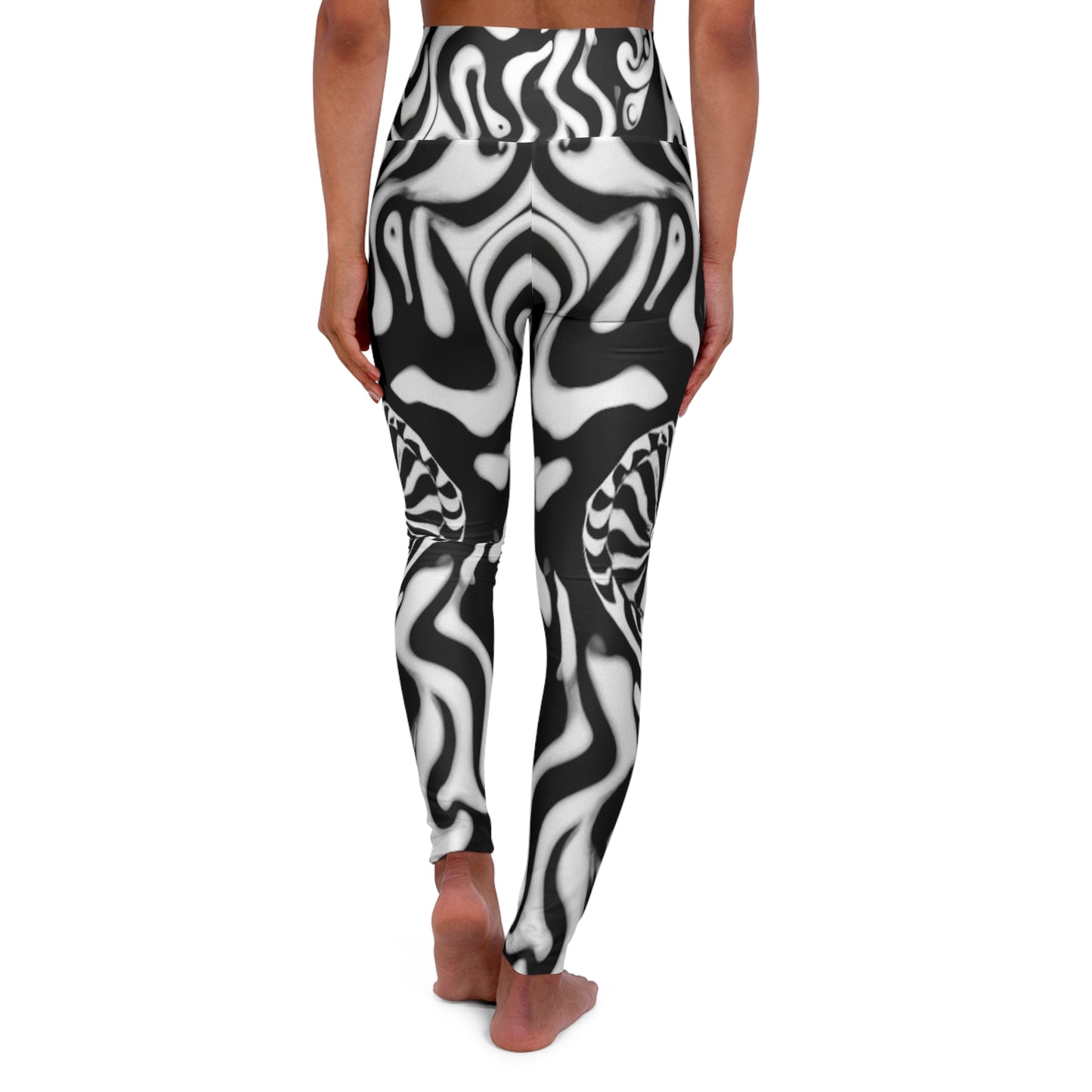 Black and White Center Swirl High Waisted Yoga Leggings (AOP)