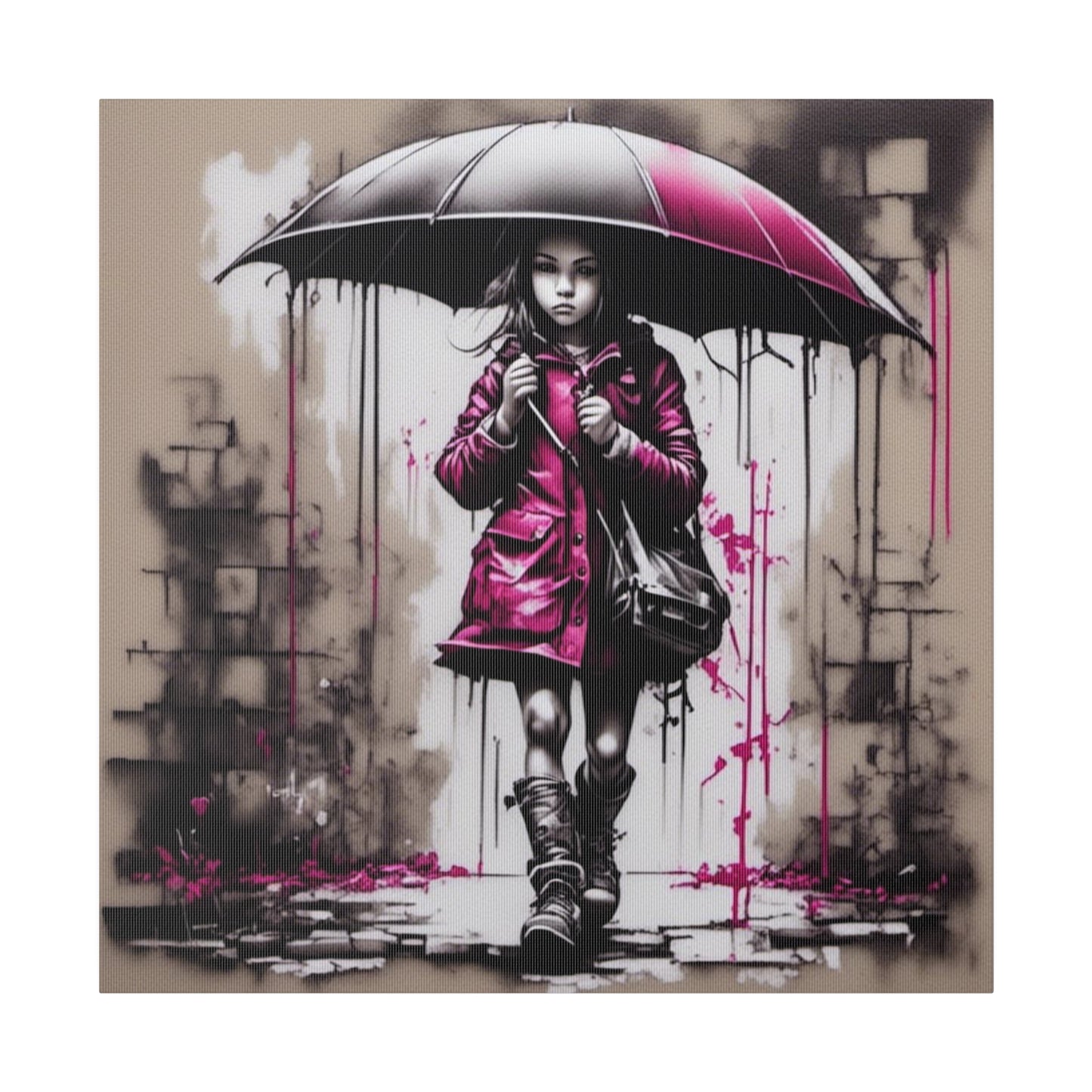 Girl in Pink with Umbrella Matte Canvas, Stretched, 0.75" - Various Sizes