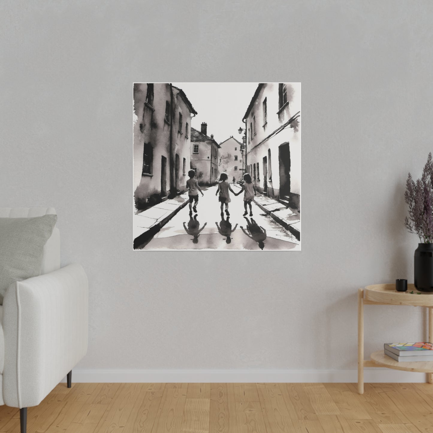 Children Playing in the Street Matte Canvas, Stretched, 0.75" Various Sizes