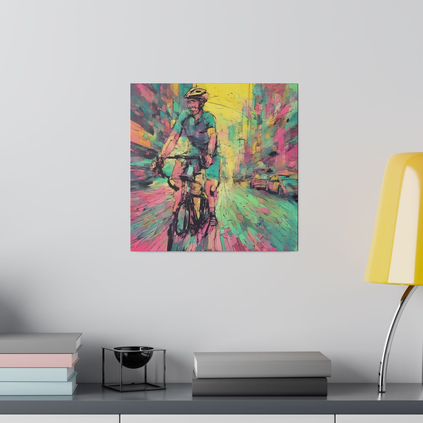 Man on bicycle in city Matte Canvas, Stretched, 0.75" - Various Sizes