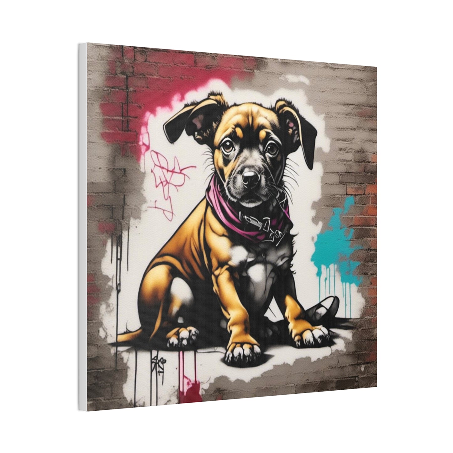 Dog, Sitting with Red and Teal Canvas Stretched, 0.75" - Various Sizes