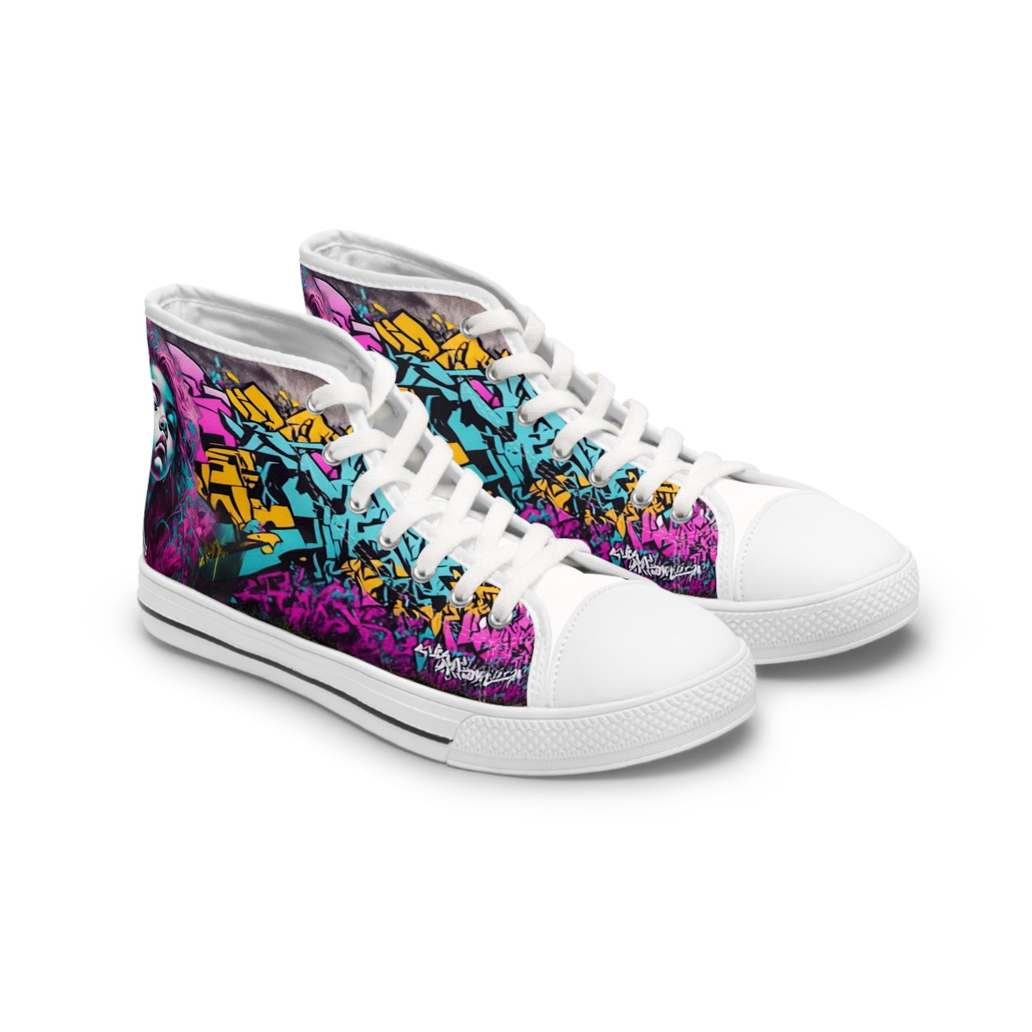 Purple Haired Girl Against Wall Women's High Top Sneakers