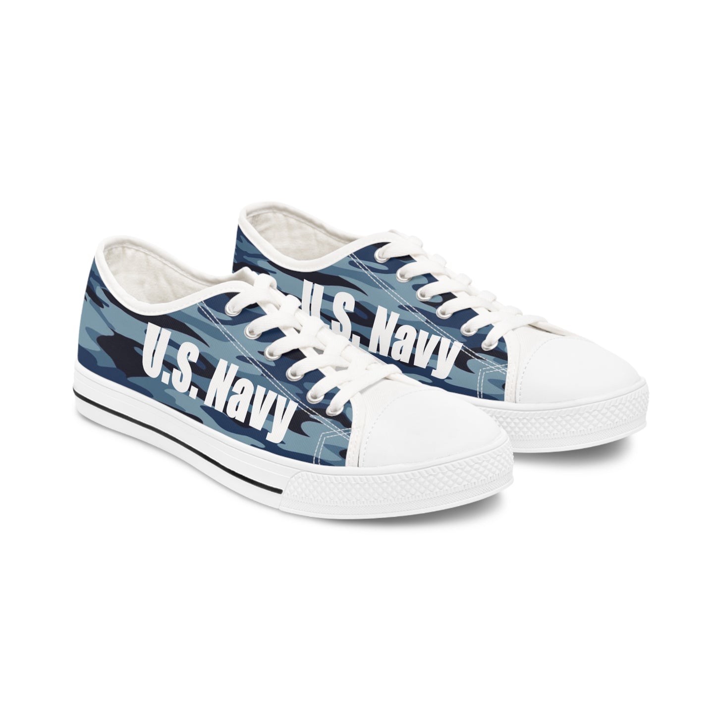 US Navy Logo and Blue Camo Women's Low Top Sneakers