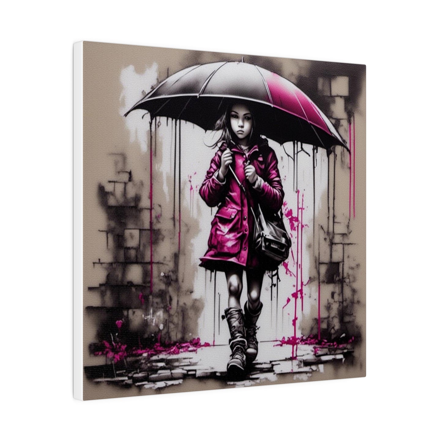 Girl in Pink with Umbrella Matte Canvas, Stretched, 0.75" - Various Sizes