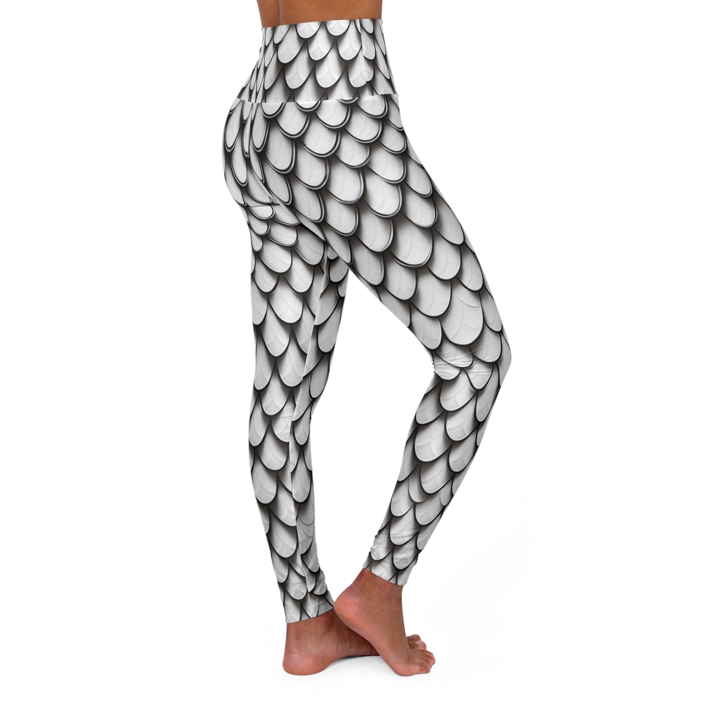 White Fish Scale Beauty High Waisted Yoga Leggings (AOP)