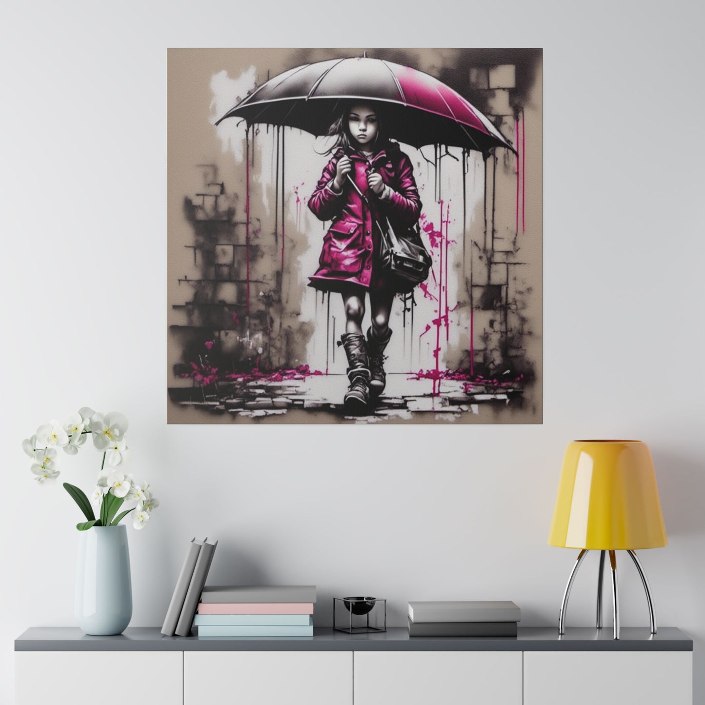 Girl in Pink with Umbrella Matte Canvas, Stretched, 0.75" - Various Sizes