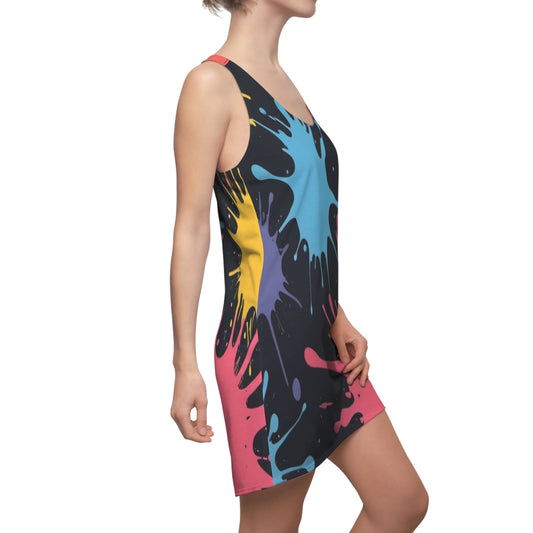 Paint Splatter Women's Cut & Sew Racerback Dress (AOP)