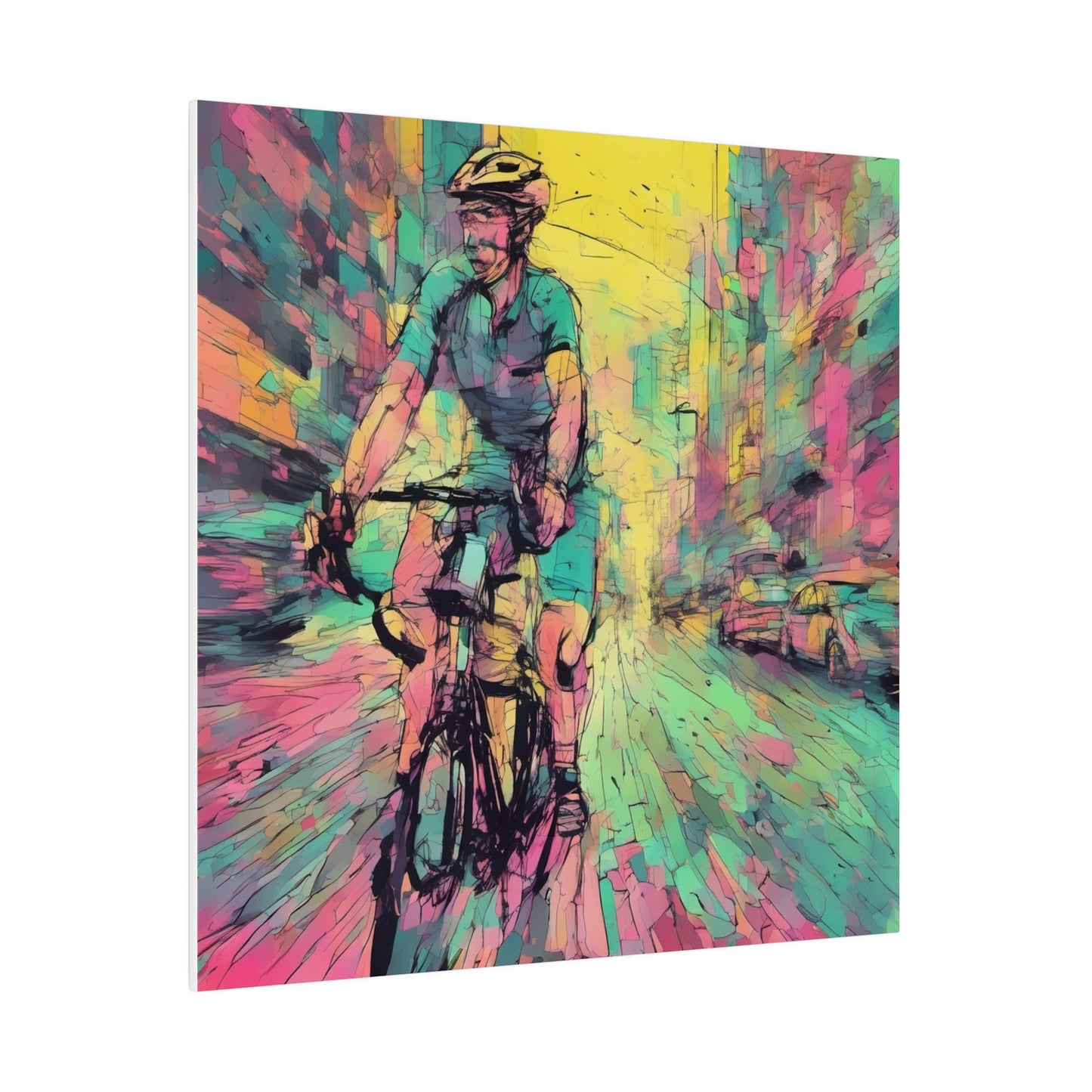 Man on bicycle in city Matte Canvas, Stretched, 0.75" - Various Sizes