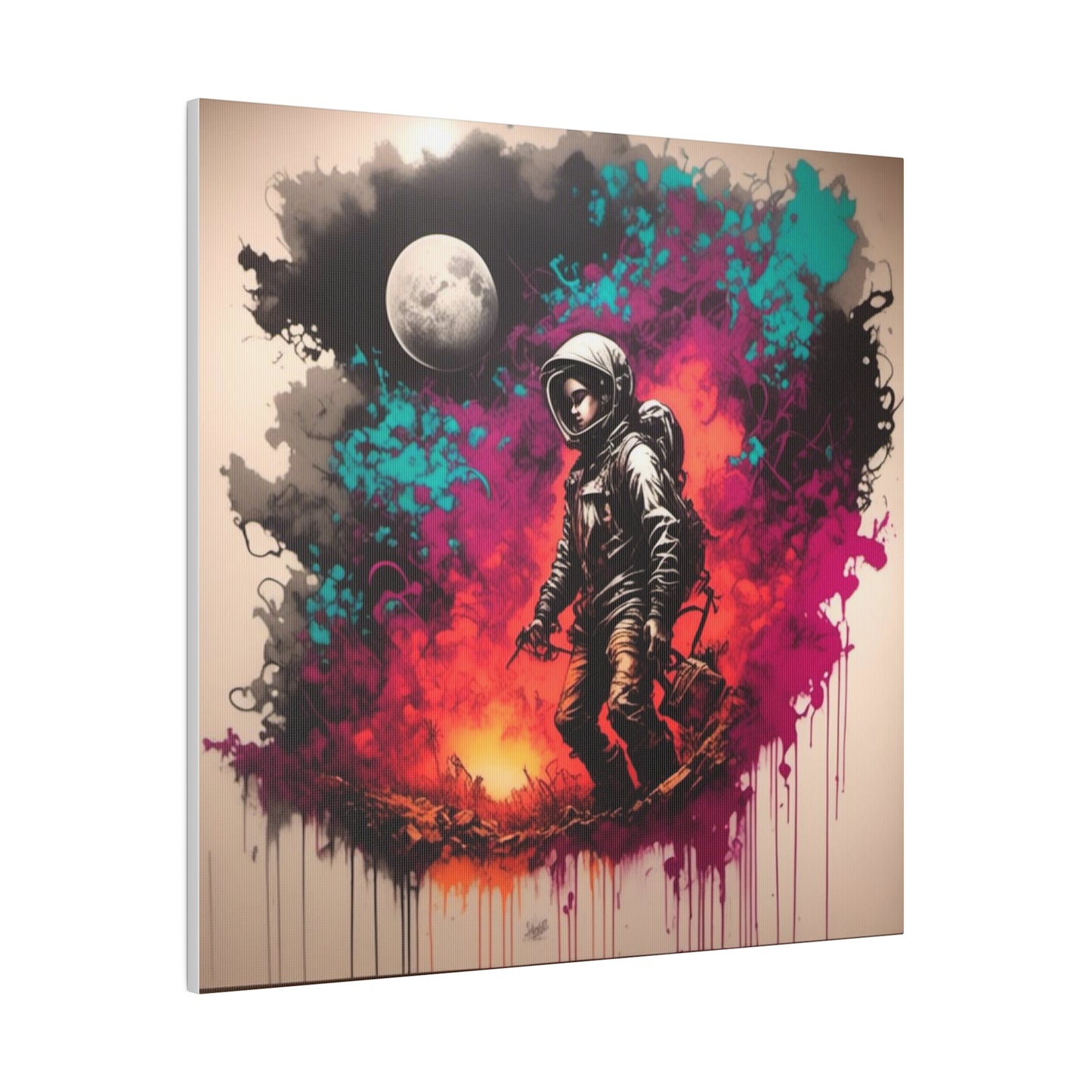 Boy in Spacesuit with Moon Backdrop Matte Canvas, Stretched, 0.75" - Various Sizes