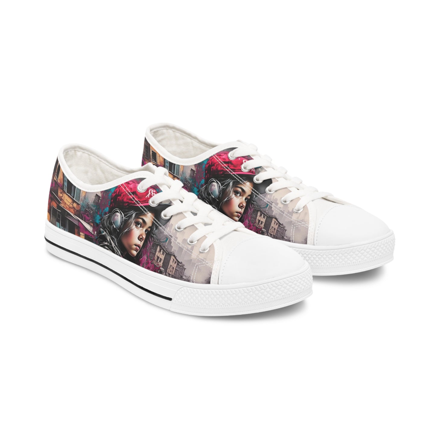 Red Capped Girl in Village Women's Low Top Sneakers