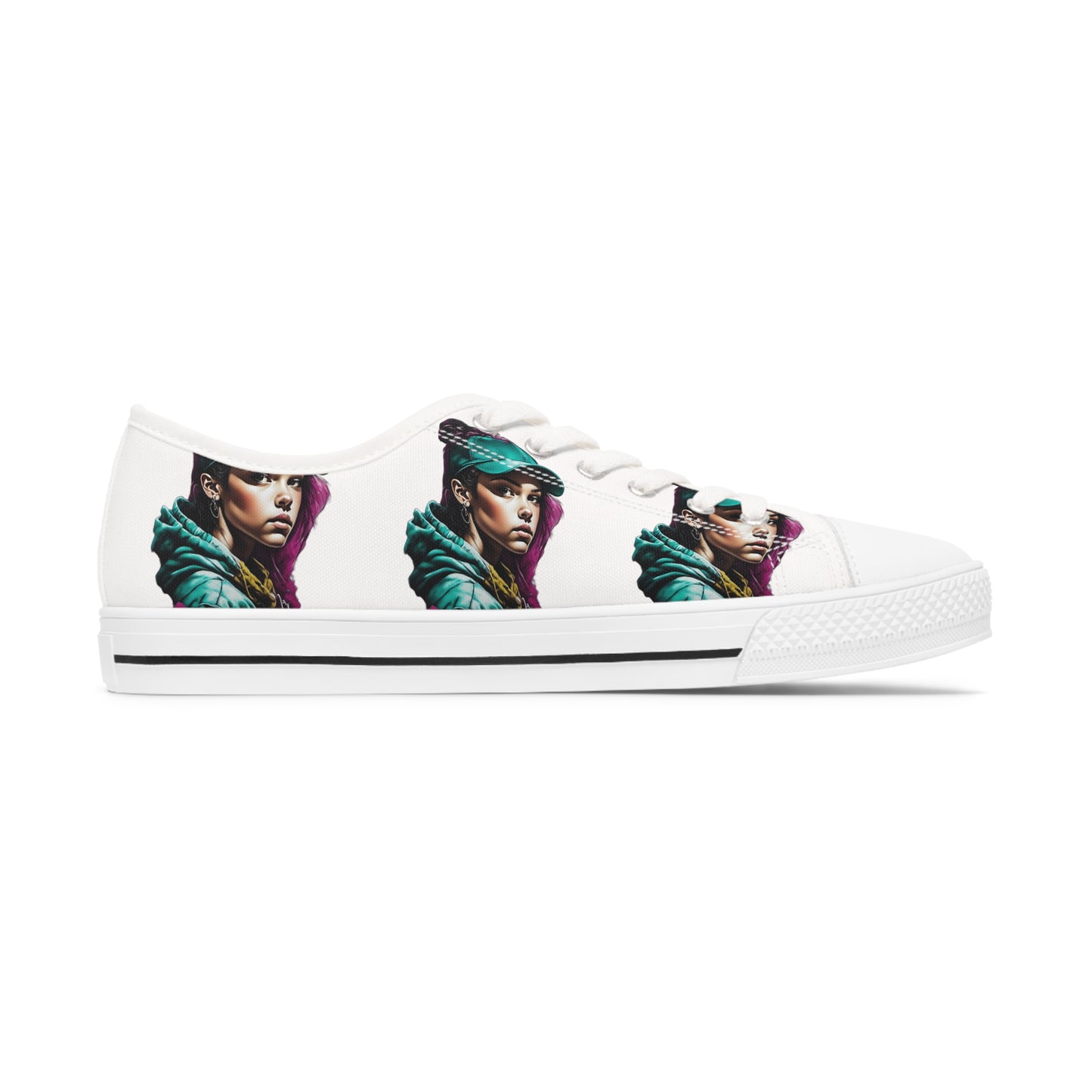 Purple Haired Girl with Green Hat Women's Low Top Sneakers