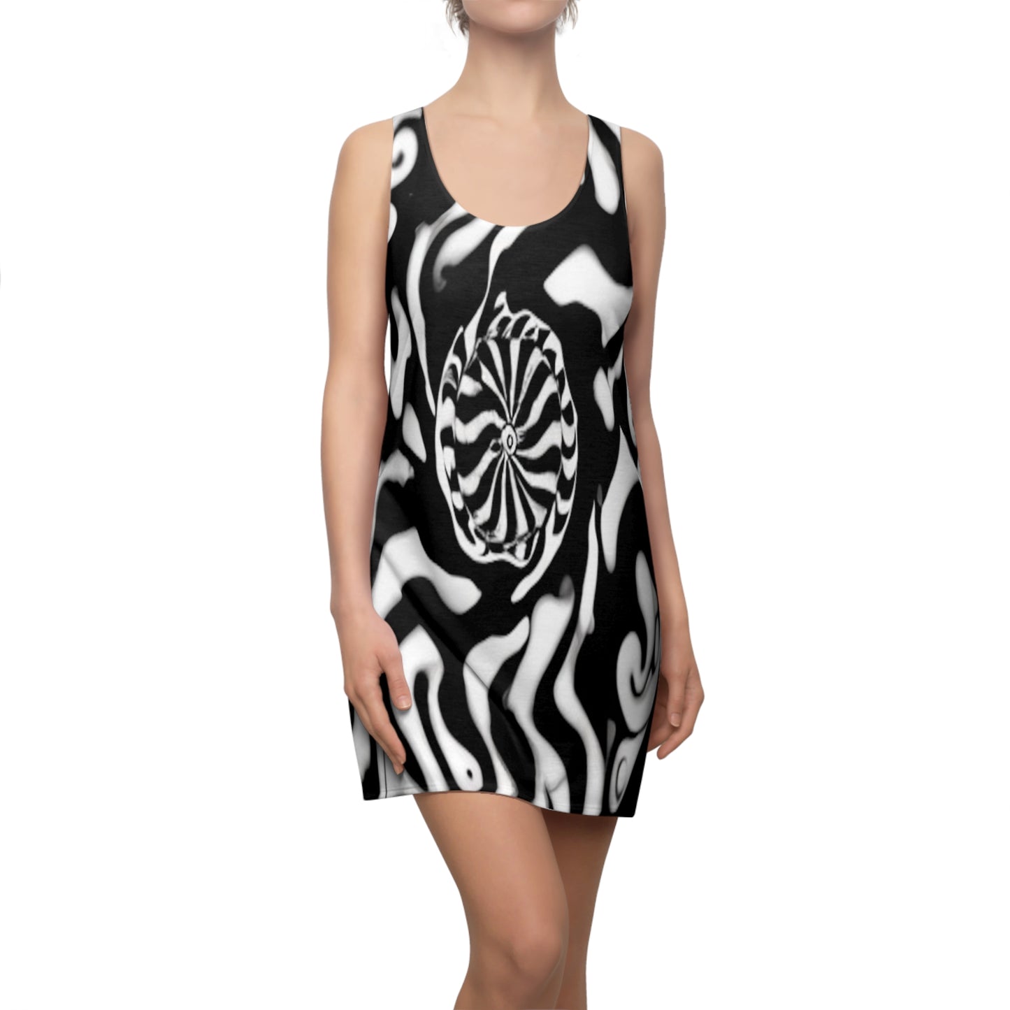 Black and White Women's Cut & Sew Racerback Dress (AOP)