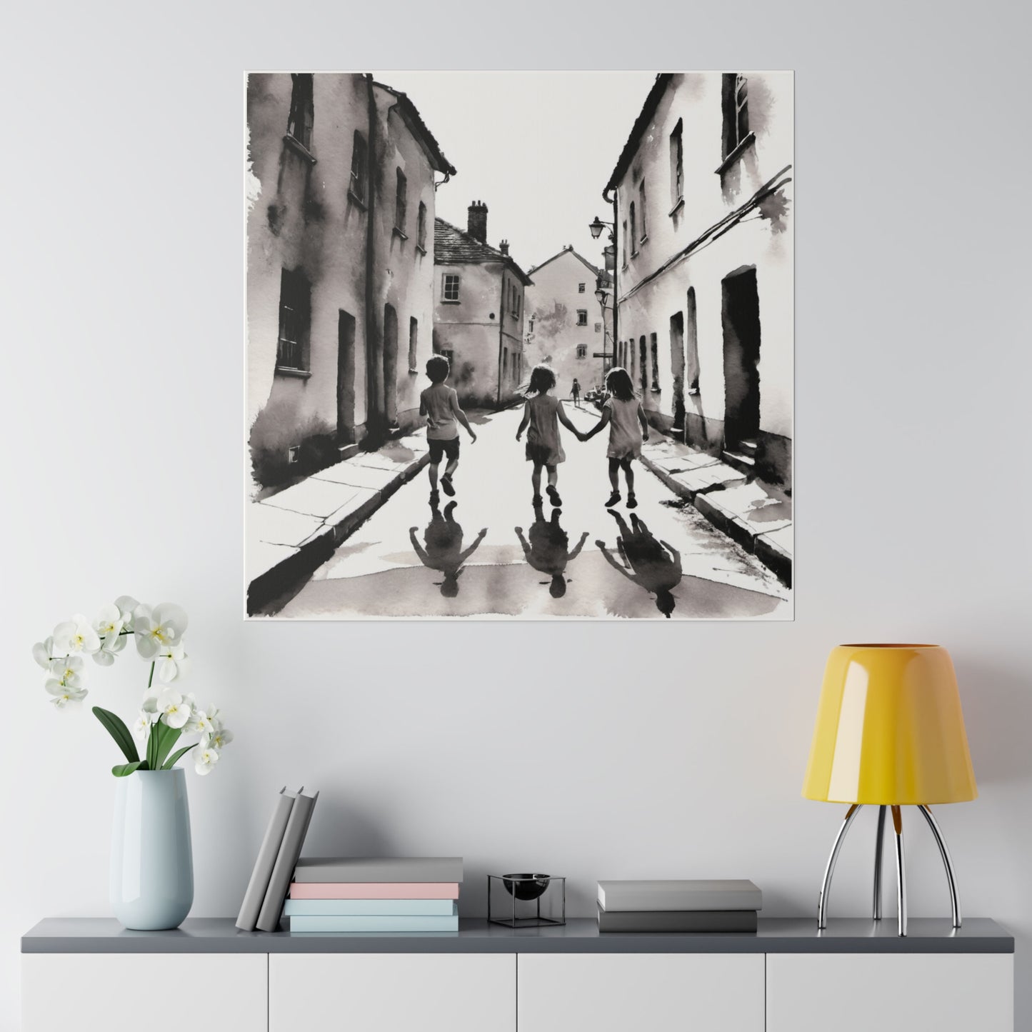 Children Playing in the Street Matte Canvas, Stretched, 0.75" Various Sizes