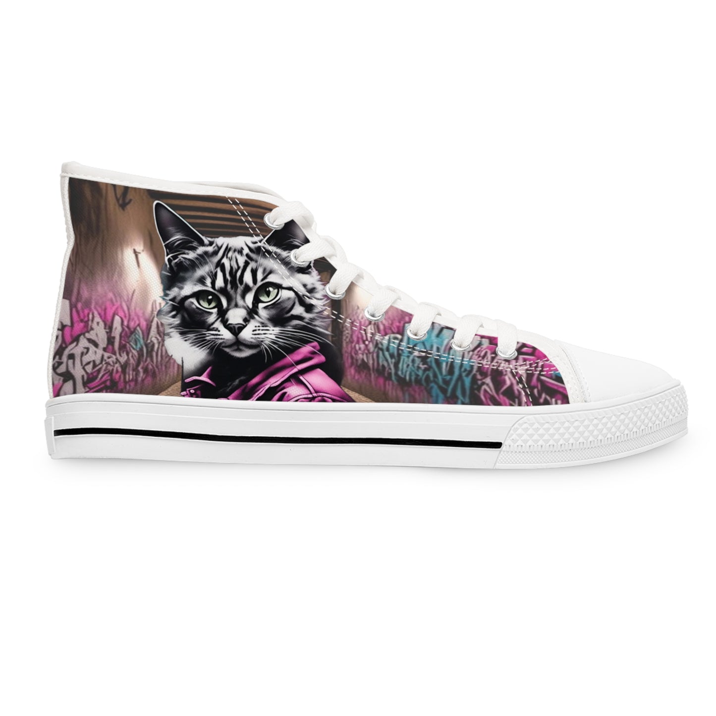 Cat in Purple Jacket In Alley Women's High Top Sneakers