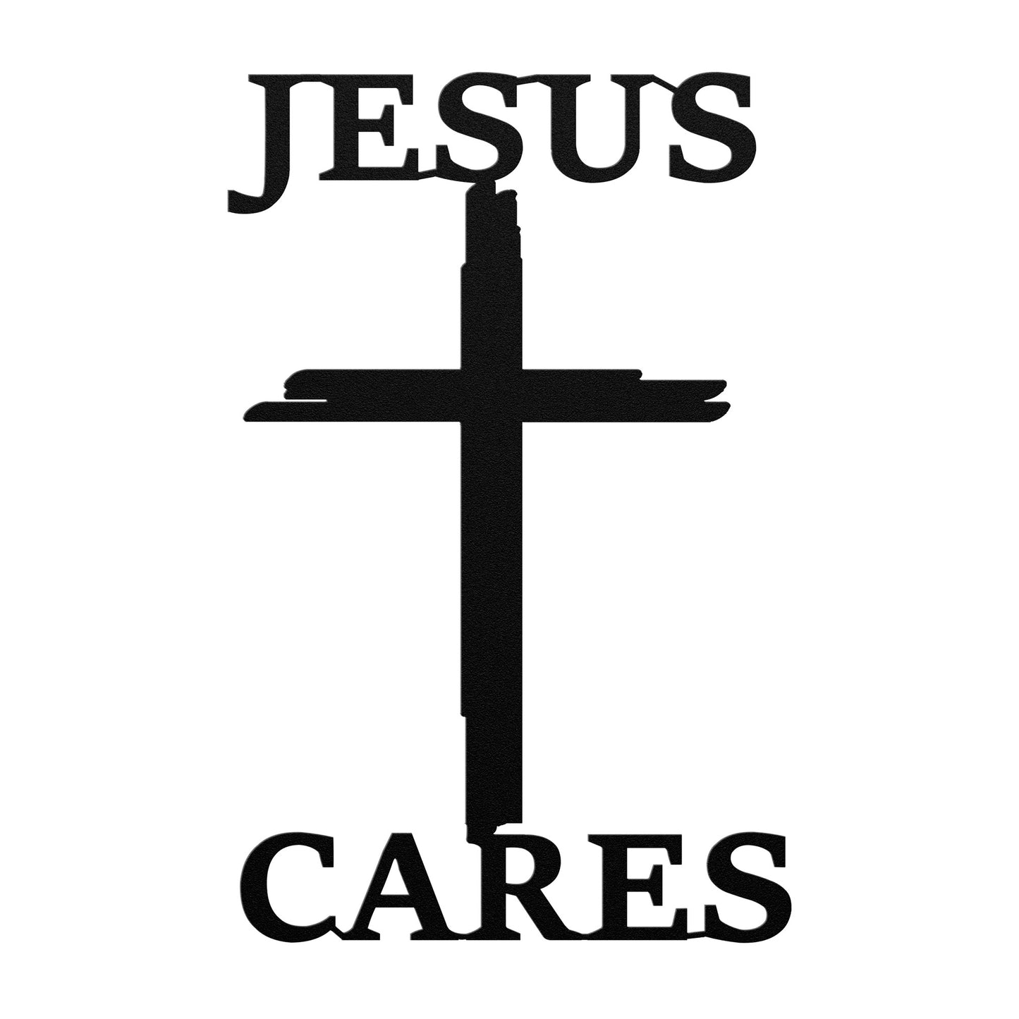 Jesus Cares Cross Metal Sign